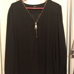 Women Polka Dot Zipper Front Top - Plus Size